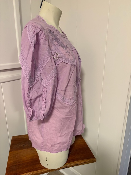 Anthropologie Lavender Lace-Trim Peasant Blouse - Picture 2 of 6